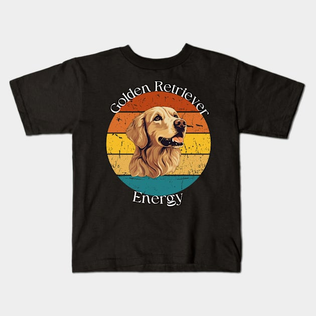 Vintage Golden Energy-Golden Retriever Kids T-Shirt by jlee